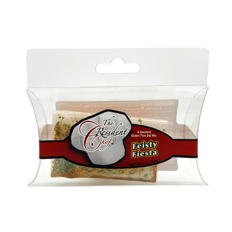 Packaged dip mix with 'Feisty Fiesta' label on a white background