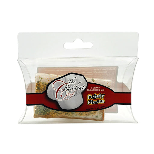 Packaged dip mix with 'Feisty Fiesta' label on a white background