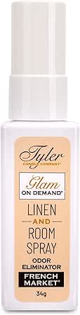 Linen and room spray bottle with 'Tylier' branding on a white background
