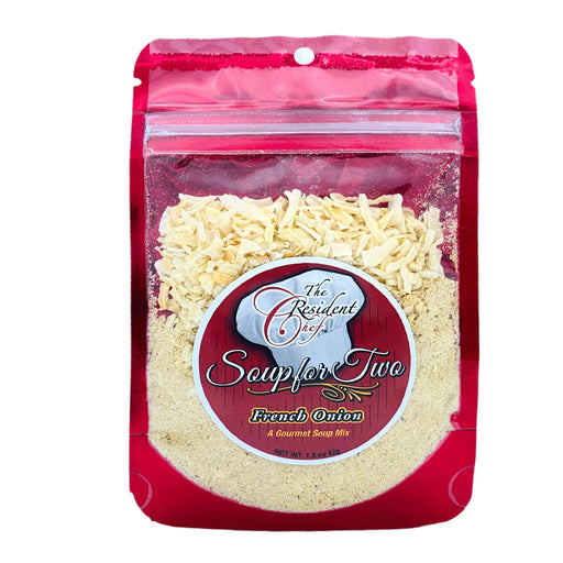 Packaged gourmet soup mix with visible brand label on a white background