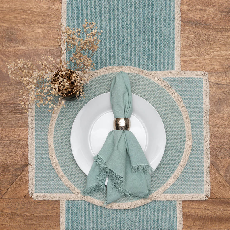 Fringed Table Linens - Sea Glass