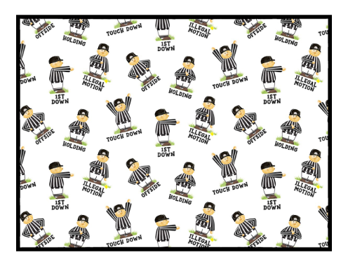 Pattern of cartoon referees with various on-field signals on a white background