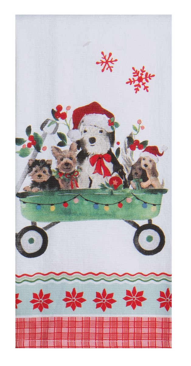 Santa Pups Wagon Pups Dual Purpose Terry Towel