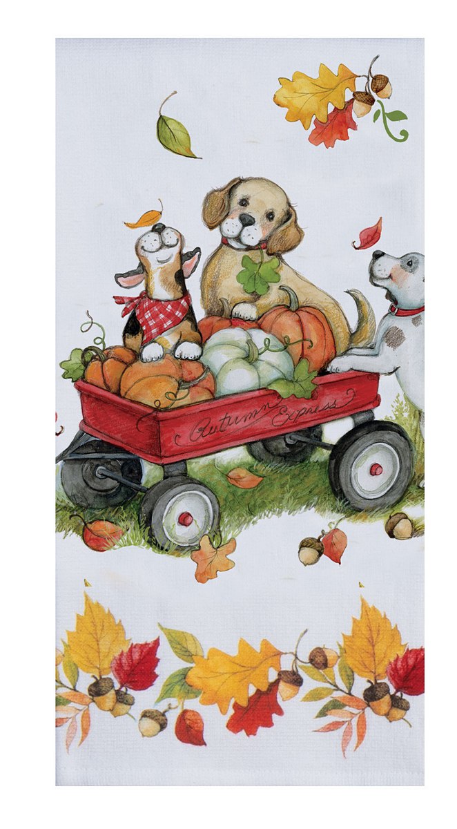 Fetching Fall Wagon Pups Dual Purpose Terry Towel