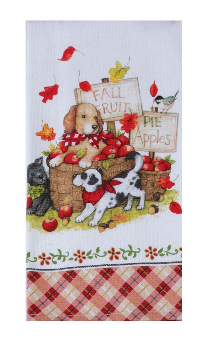 Fetching Fall Apple Basket Pups Dual Purpose Terry Towel