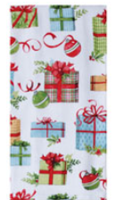 Patterned fabric with Christmas gift boxes and ribbons design.