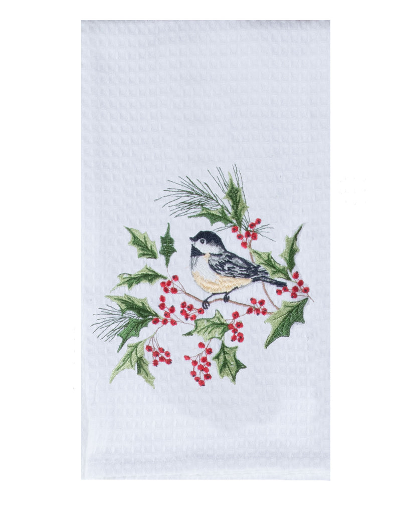 Chickadee Embroidered Waffle Towel