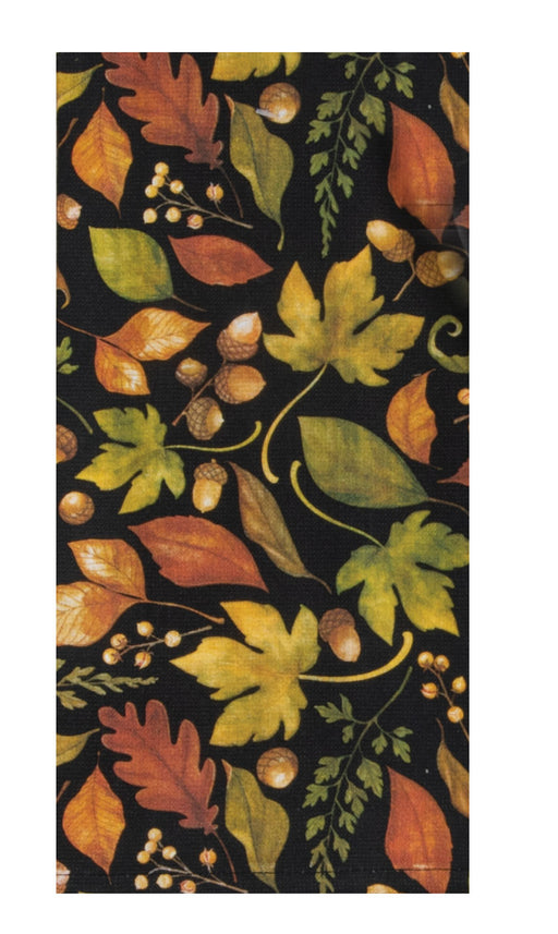 Rug with autumn leaf pattern on a black background