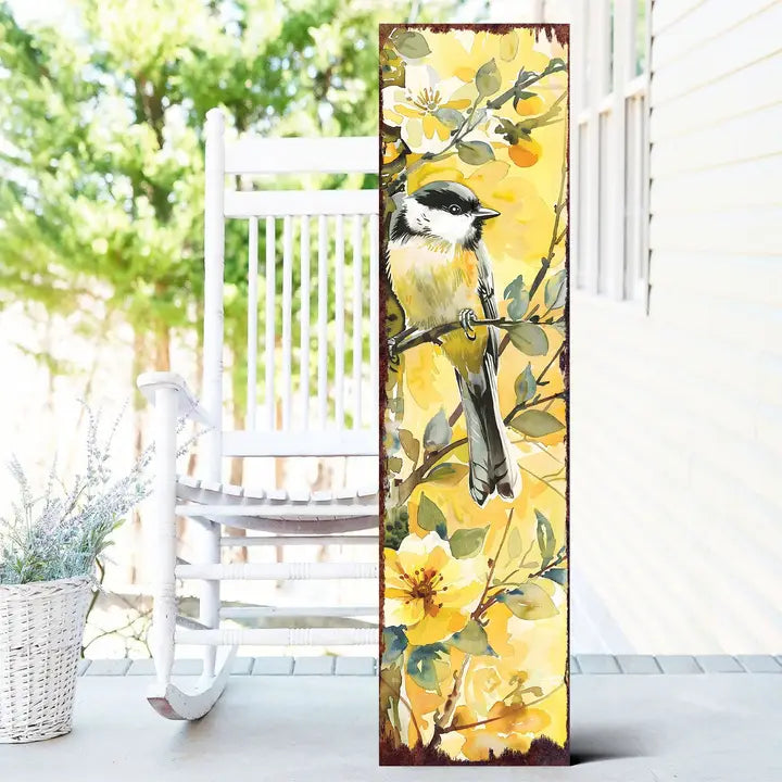 Spring Watercolor Chickadee Porch Sign - 36" H