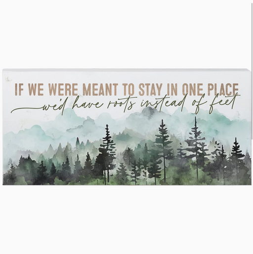 Wooden sign with forest design and motivational quote on a white background
