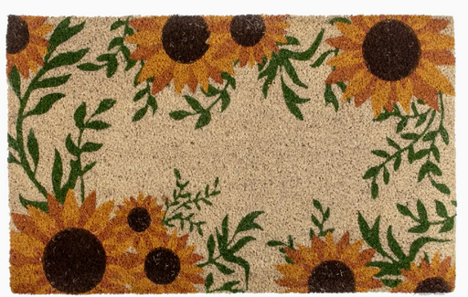 Doormat with sunflower design on a beige background