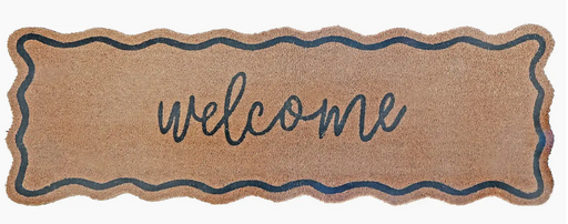 Doormat with 'welcome' text on a textured background