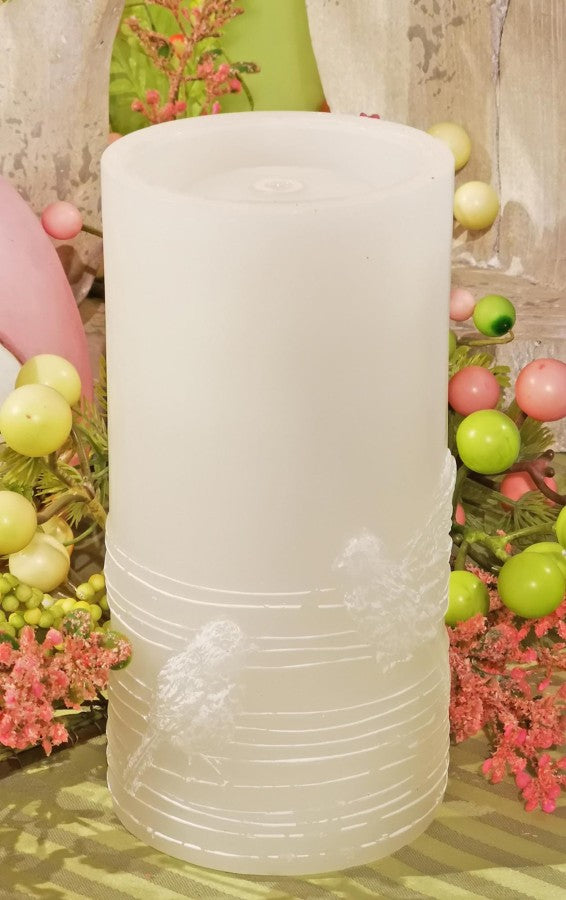 White textured vase with decorative background of flowers and balloons