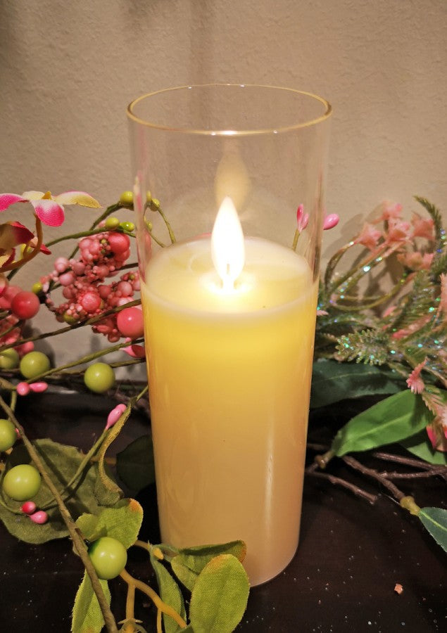 Yellow LED Glass Pillar Candle
