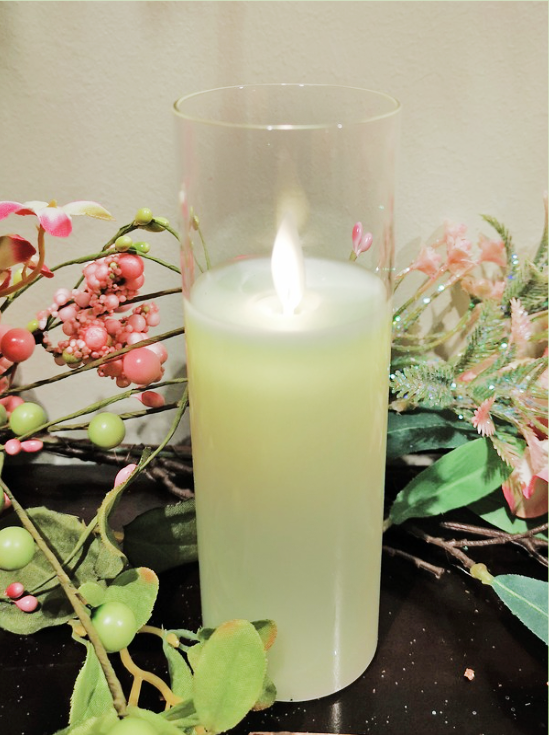 Green LED Glass Pillar Candle