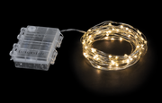 String lights with battery pack on a black background