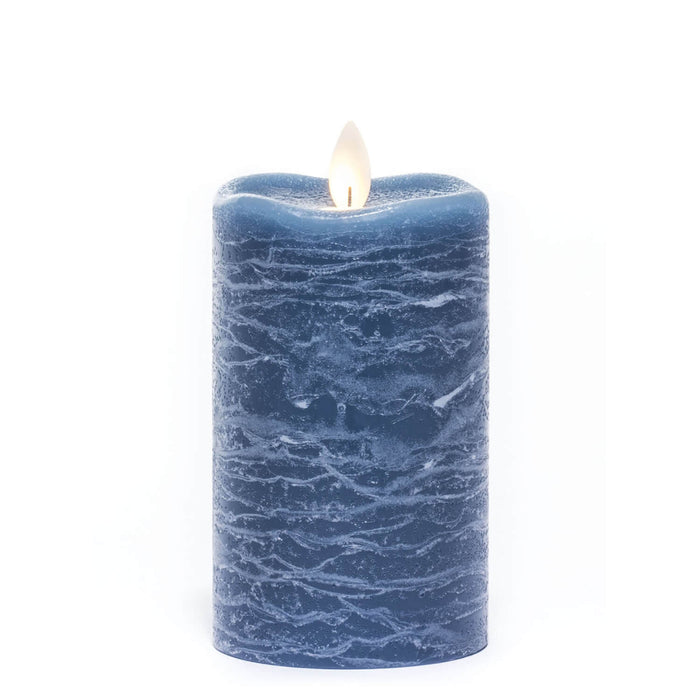 Blue Frosted Rustic Pillar Candle