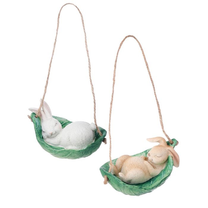 Bunny With Leaf Hanging Figurine