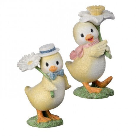 Spring Duckling with Flower Figurine