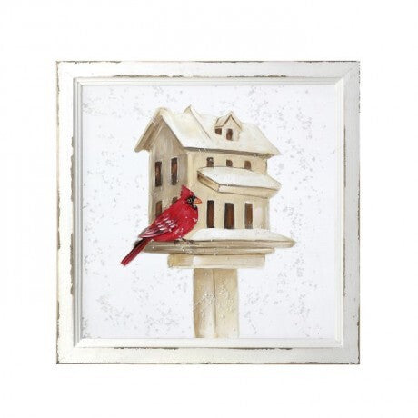 Birdhouse with Cardinal Screen Print