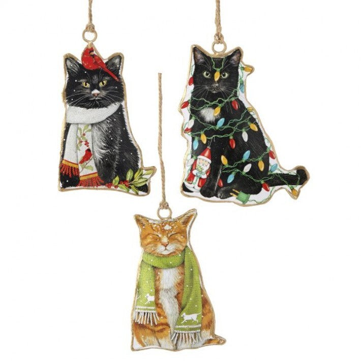 Metal Holiday Kitty Ornaments