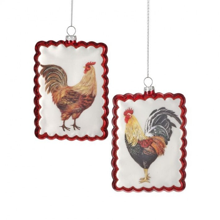 Glass Rooster Ornaments