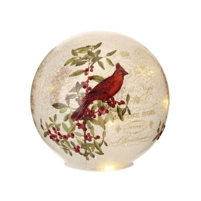 Glass Botanical Cardinal Lighted Globe