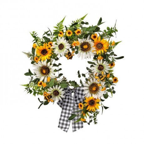 Mix Sunflower and Bee with Ribbon Wreath - 24"