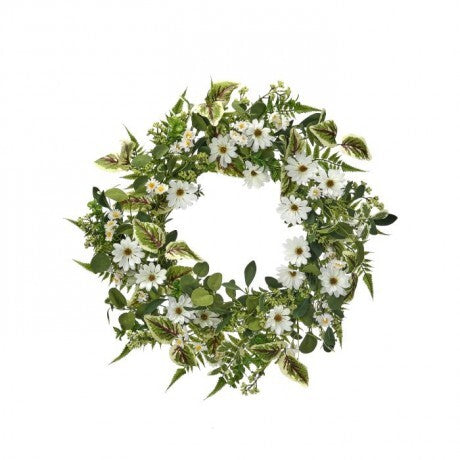 Daisy and Mixed Greens Wreath - 24"