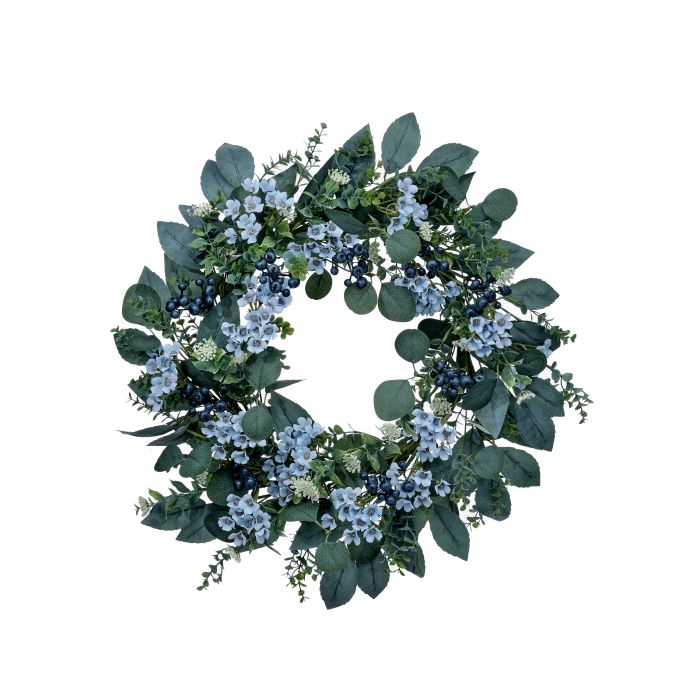 Decorative wreath with greenery on a white background