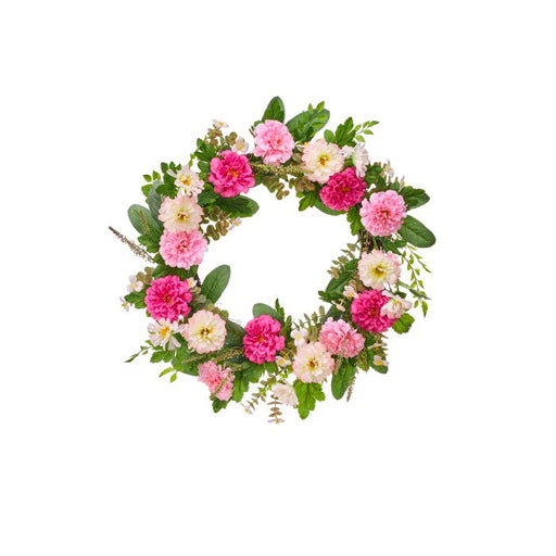 Floral wreath with pink and white flowers on a white background