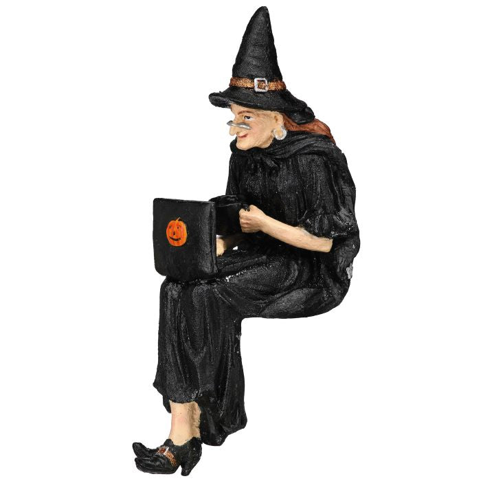 Witch Sitting Figurine with Laptop