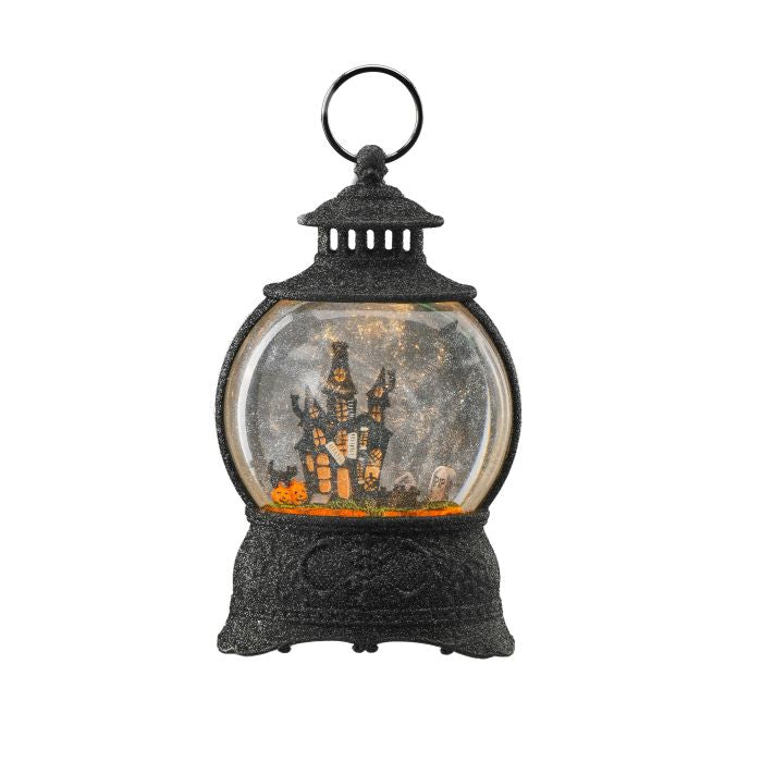Decorative lantern with a Halloween scene inside on a white background