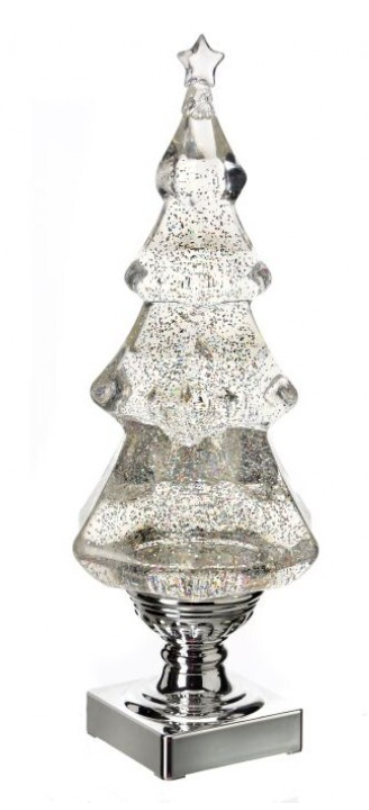 Decorative crystal Christmas tree with silver base on a white background