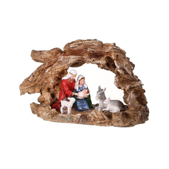 Holy Family and Animals in Rock Creche Figurine