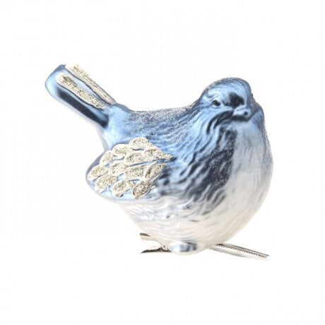 Glass Blue Chickadee Clip On Ornamen
