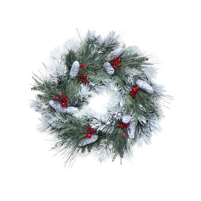 Frost Pine and Fresh Berry Wreath - 30"