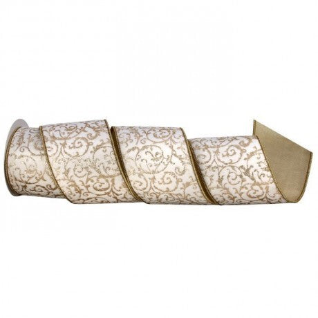 Scroll Metallic Dupion Fused Ribbon