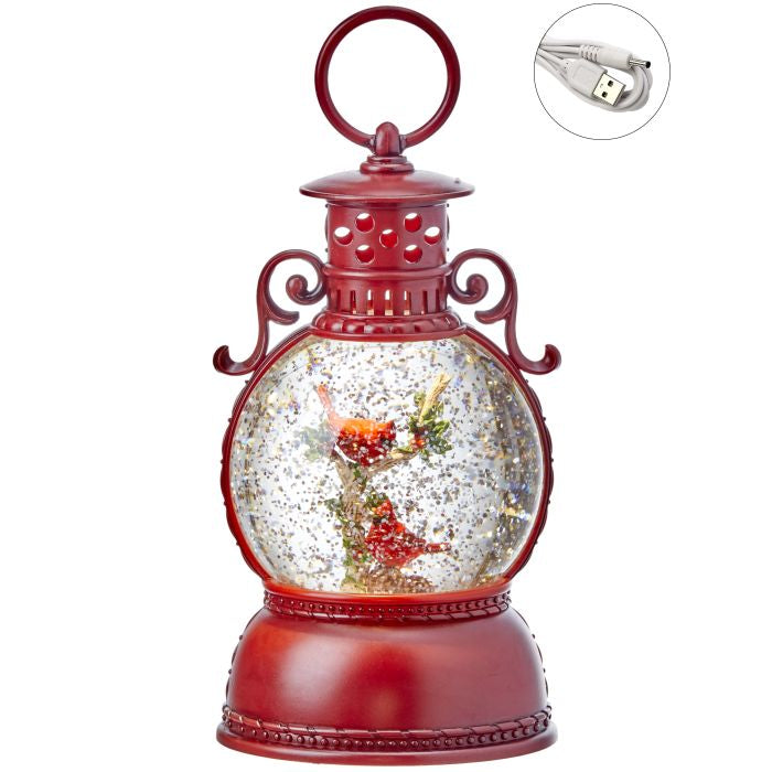 Red lantern-shaped snow globe with USB cable on a white background