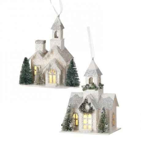 Snowy Church Ornaments