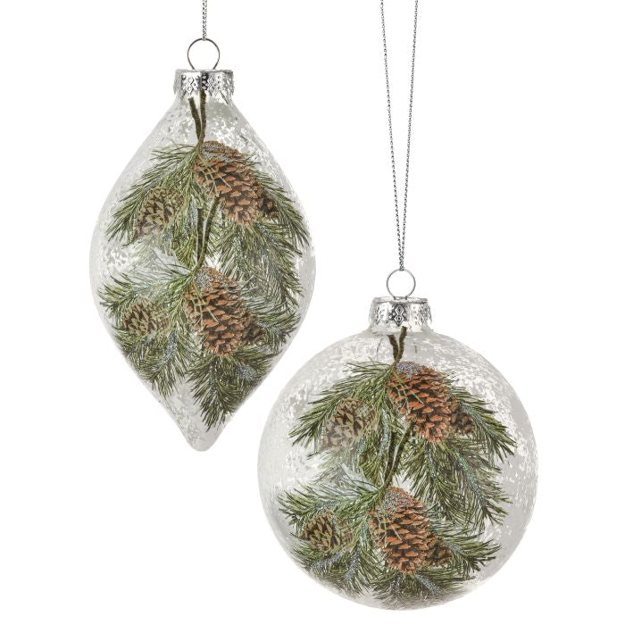 Pine Bough Ball and Finial Ornaments