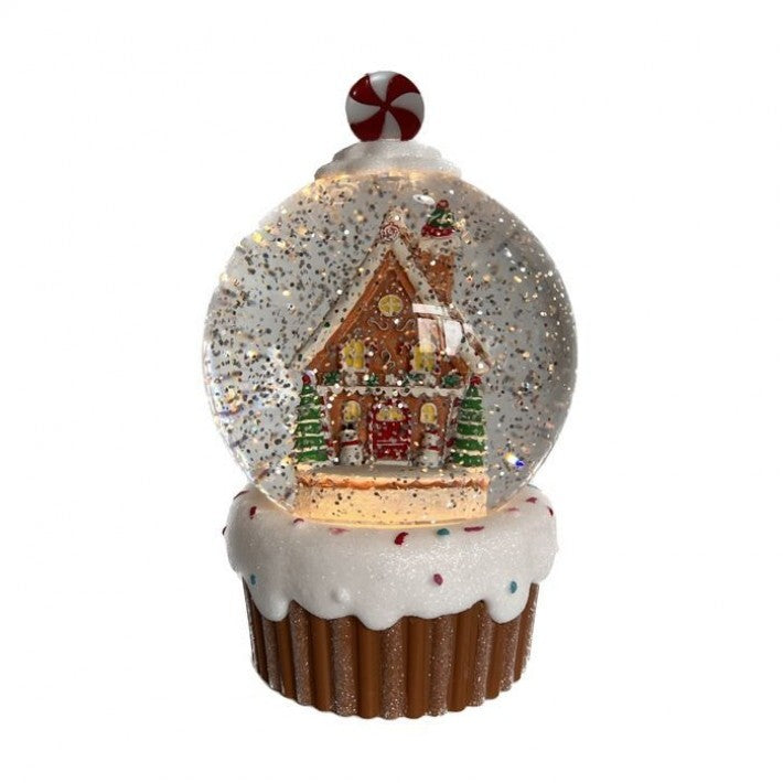 Lighted Gingerbread Cupcake Snow Globe