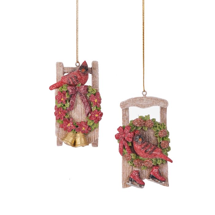 Cardinal Berry Sled Ornaments