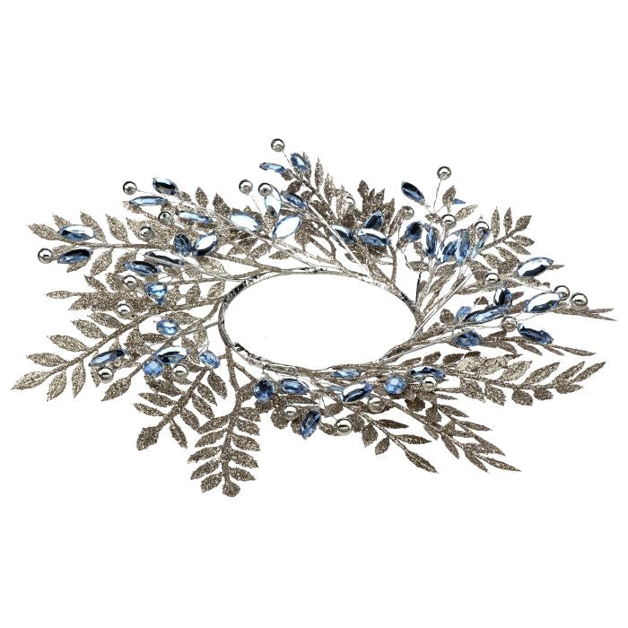 Decorative wreath with blue stones on a white background