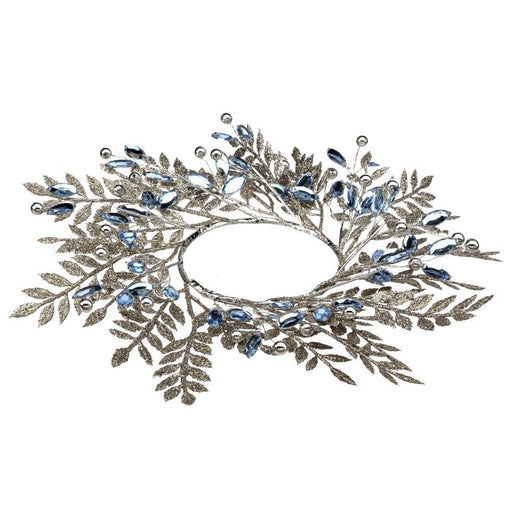 Decorative wreath with blue stones on a white background