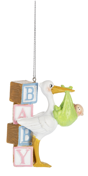 Stork Carrying Baby Ornament