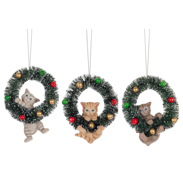 Cat in Wreath Ornaments - 3 Styles