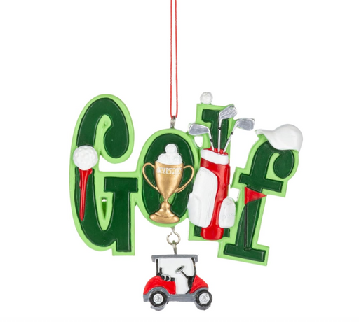 Decorative ornament with golf-themed elements on a white background