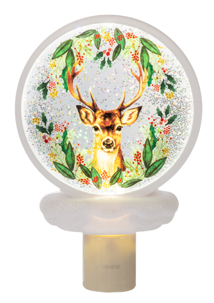 Deer with Holly Shimmer Disk LED Night Light