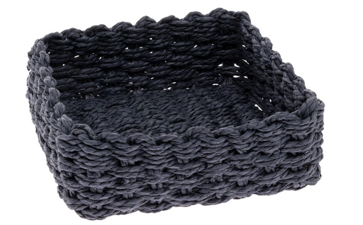 Dark gray woven basket on a white background